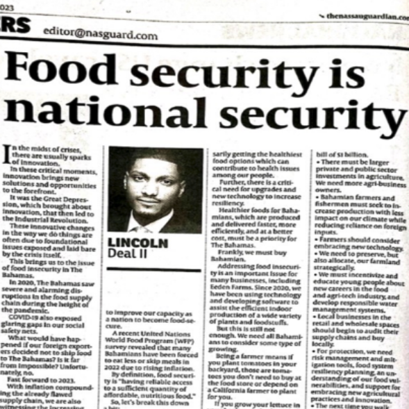 Food security is national security newspaper image with Lincoln Deal II photo